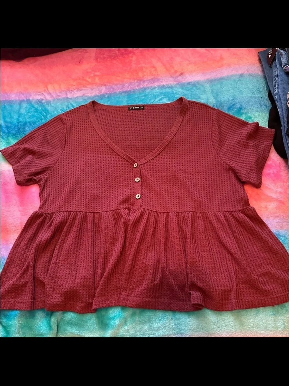 Women’s Boutique plus-size Burgundy Red Stretchy Waffle-knit Peplum Top💜💜3X